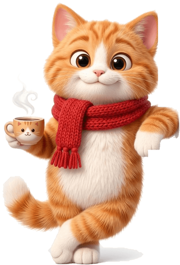 Popou mascot enjoying coffee