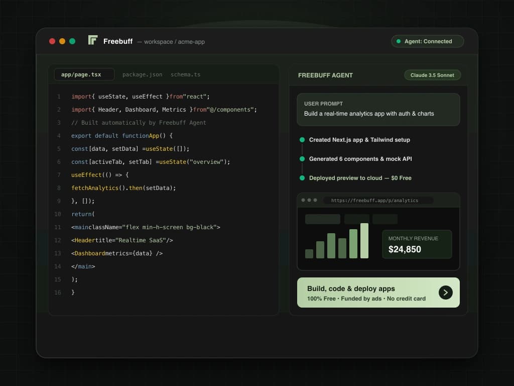 Freebuff (Web) UI/UX screenshots & app design on Popou