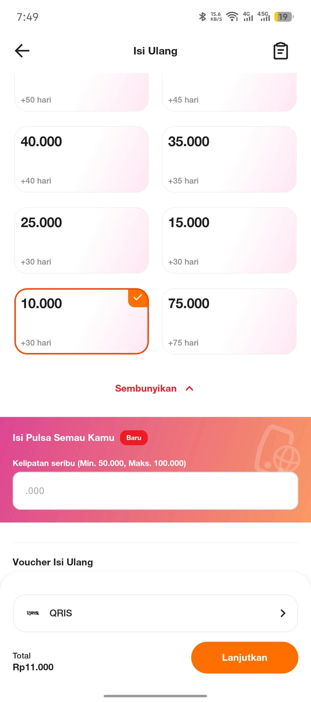 Top Up — Select Amount